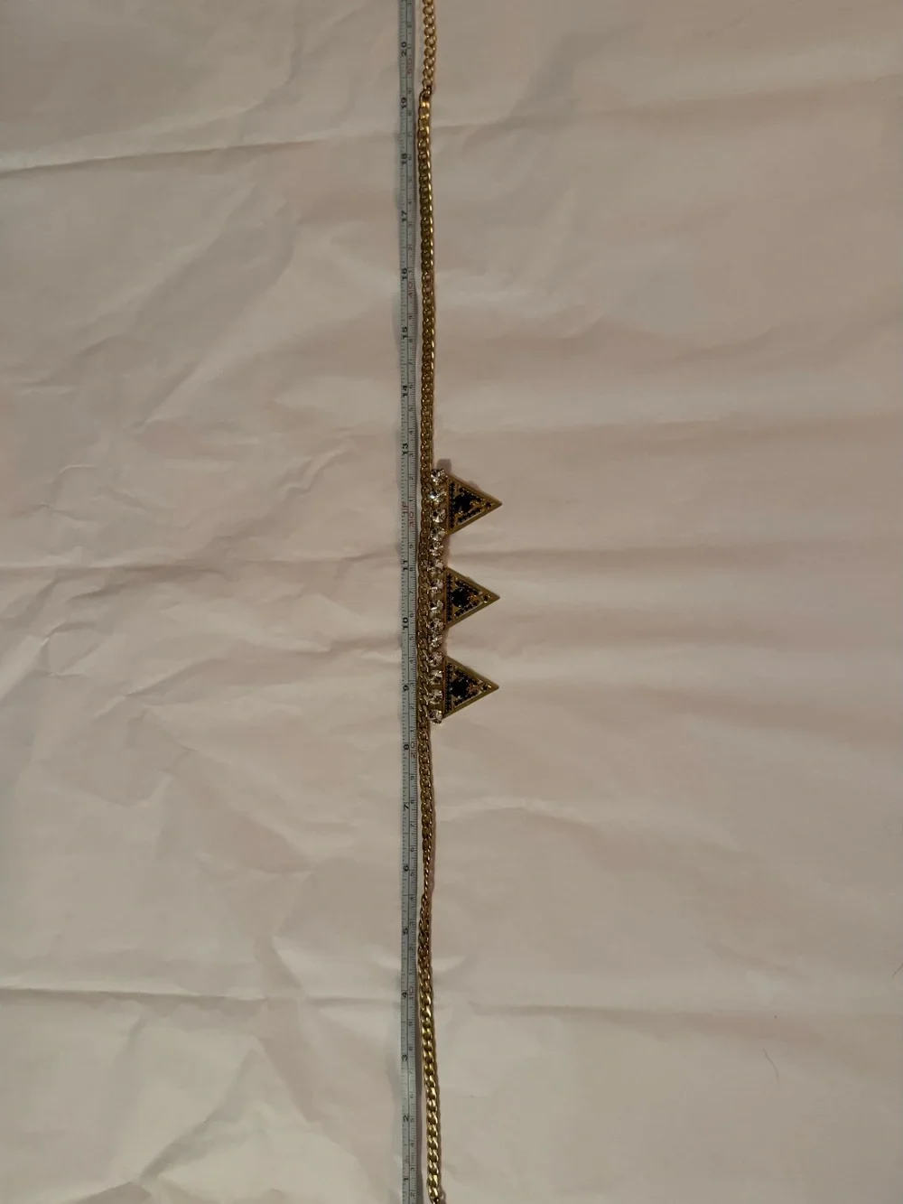 Gold Chain Necklace with Black Triangle Pendants and Crystal Accents